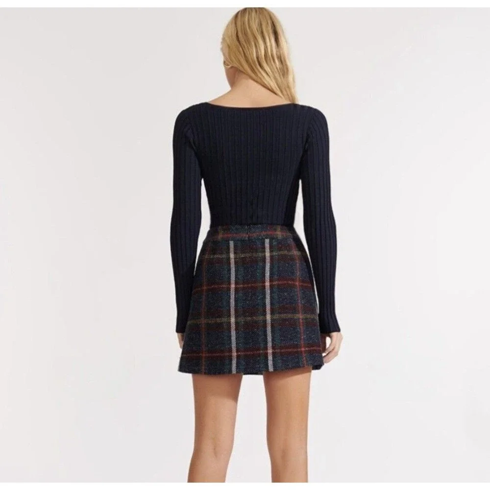 Veronica Beard Clara Ribbed Top Navy M Square Neck Dark Academia Preppy Coquette